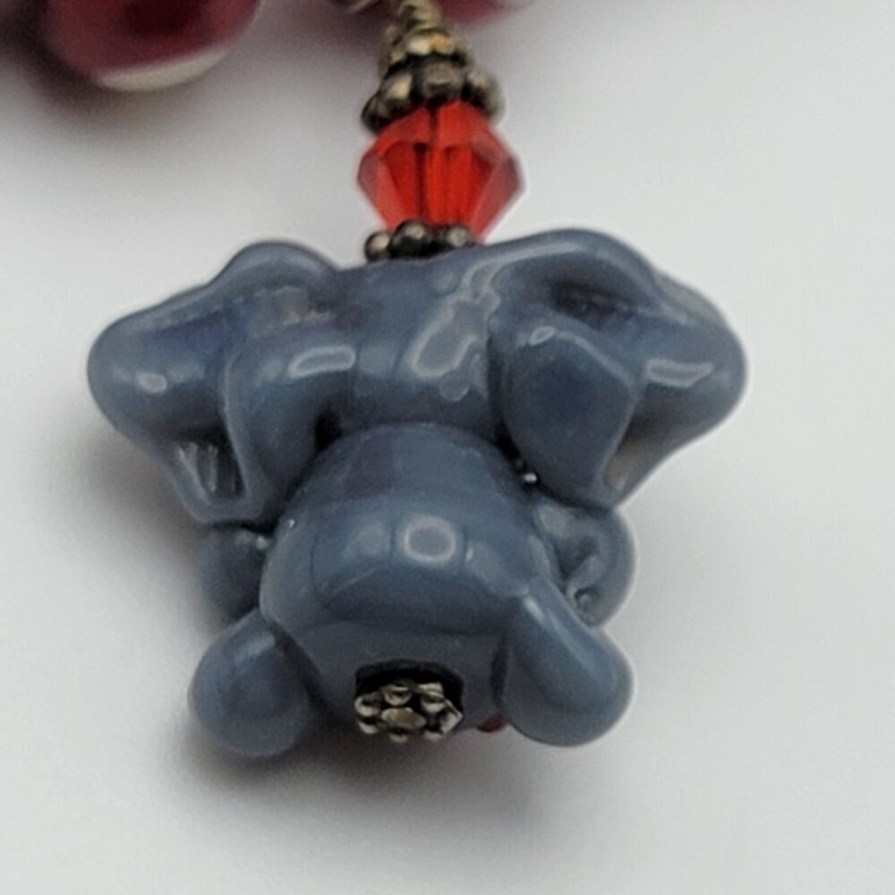 SX 925 Thai Polka Dot Glass Bead Letter A Elephant Pendant Cord Necklace 18" Adj - Picture 5 of 10